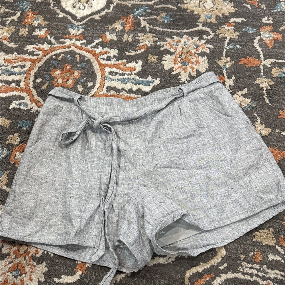 Takara‎ Linen Blend Gray Paper Bag Tie Shorts Women’s Size L